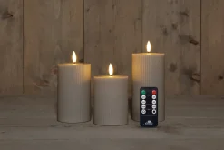 Anna's Collection LED Kerzen Set Riba taupe D 7,5 H 10 / 12,5 / 15 cm 3 St.