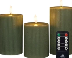 Anna's Collection LED Kerzen Set Riba grün D 7,5 H 10 / 12,5 / 15 cm 3 St.