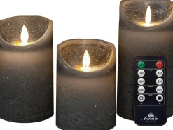 Anna's Collection LED Kerzen Set Dinu grau D 7,5 H 10 / 12,5 / 15 cm 3 St.