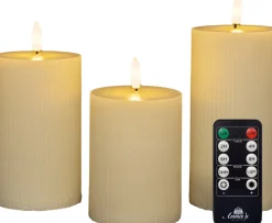 Anna's Collection LED Kerzen Set Riba elfenbein D 7,5 H 10 / 12,5 / 15 cm 3 St.