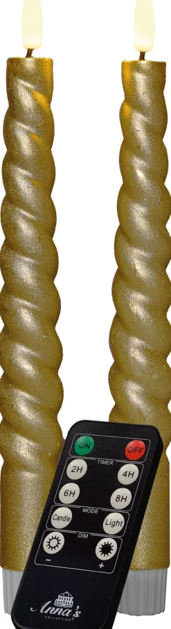 Anna's Collection LED Stabkerzen Swirl gold D 2 H 23 cm 2 St.