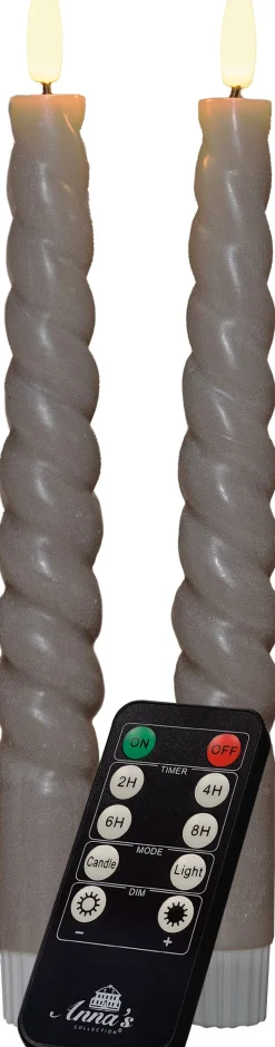 Anna's Collection LED Stabkerzen Swirl taupe D 2 H 23 cm 2 St.