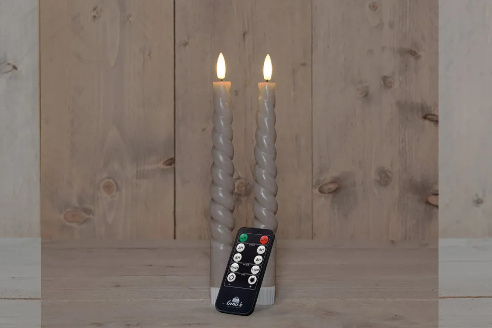 Anna's Collection LED Stabkerzen Swirl taupe D 2 H 23 cm 2 St.