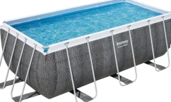 Bestway Stahlrahmen-Pool Power Steel Rattan-Look rechteckig 412 x 201 x 122 cm