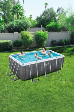Bestway Stahlrahmen-Pool Power Steel Rattan-Look rechteckig 412 x 201 x 122 cm