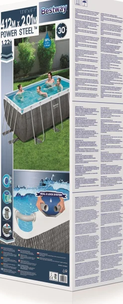 Bestway Stahlrahmen-Pool Power Steel Rattan-Look rechteckig 412 x 201 x 122 cm