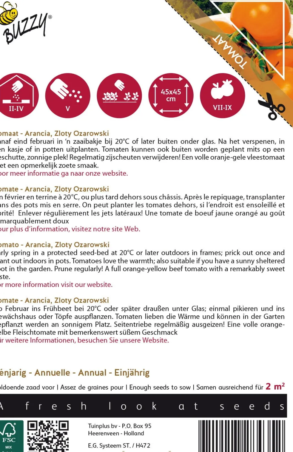 Buzzy® Pomodori Tomate (Solanum lycopersicum 'Arancia') Samen