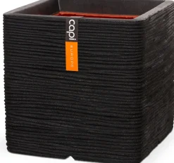 Capi Nature Rib Pflanzkübel quadratisch 40 x 40 x 40 cm schwarz gerippt
