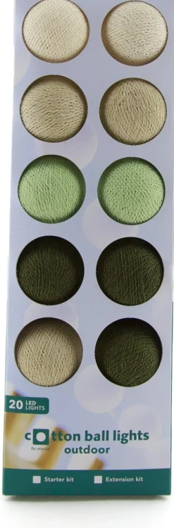 Cotton Ball Lights Lichterkette Frog Starterset creme / grün 7,4 m mit 20 Lampen