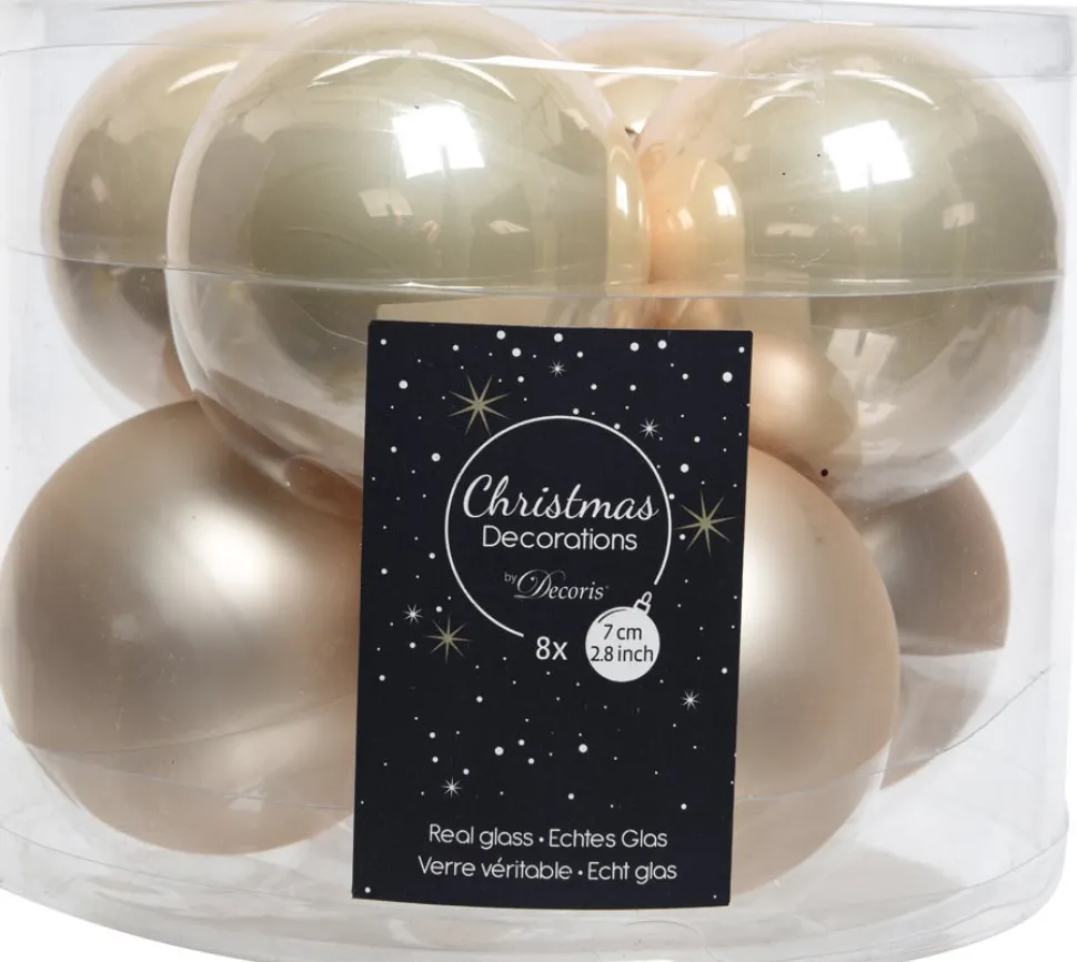 Decoris Weihnachtskugel creme D 7 cm 8 St.