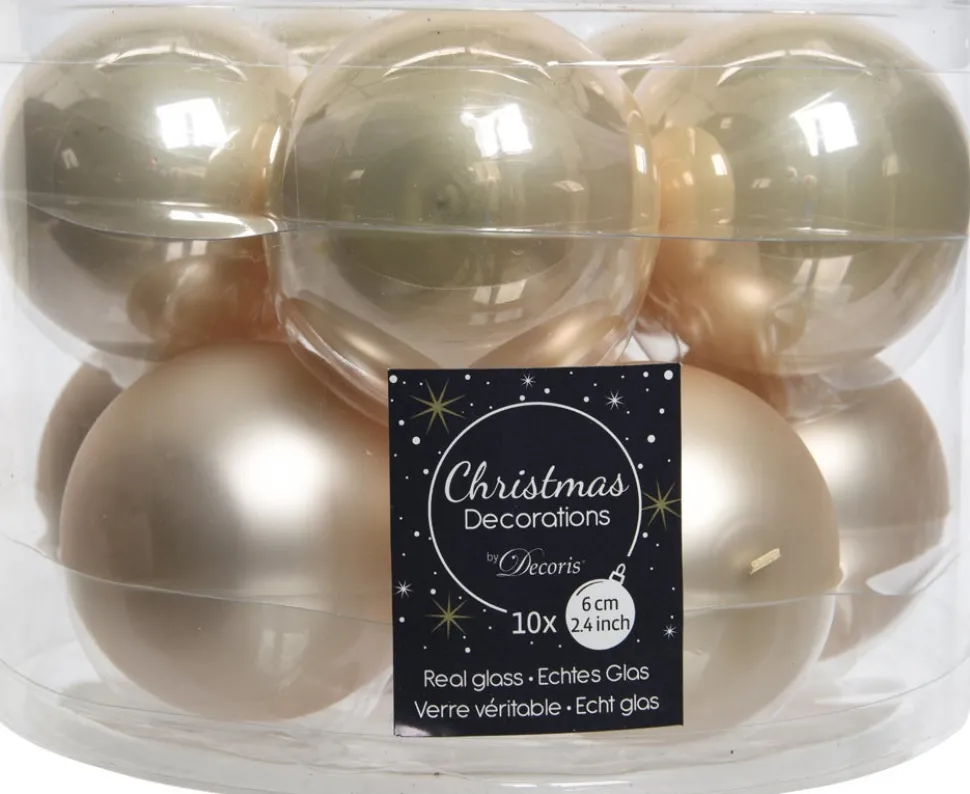 Decoris Weihnachtskugel creme D 6 cm 10 St.
