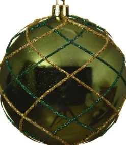 Decoris Weihnachtskugel grün mit Linien D 8 cm