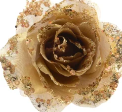 Decoris Weihnachtsschmuck Rose mit Clip D 14 cm gold