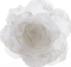 Decoris Weihnachtsschmuck Rose mit Clip D 14 cm weiß