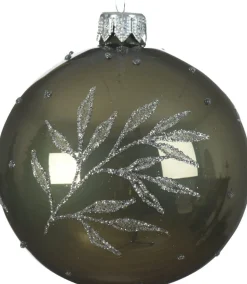 Decoris Weihnachtskugel grün / grau D 8 cm