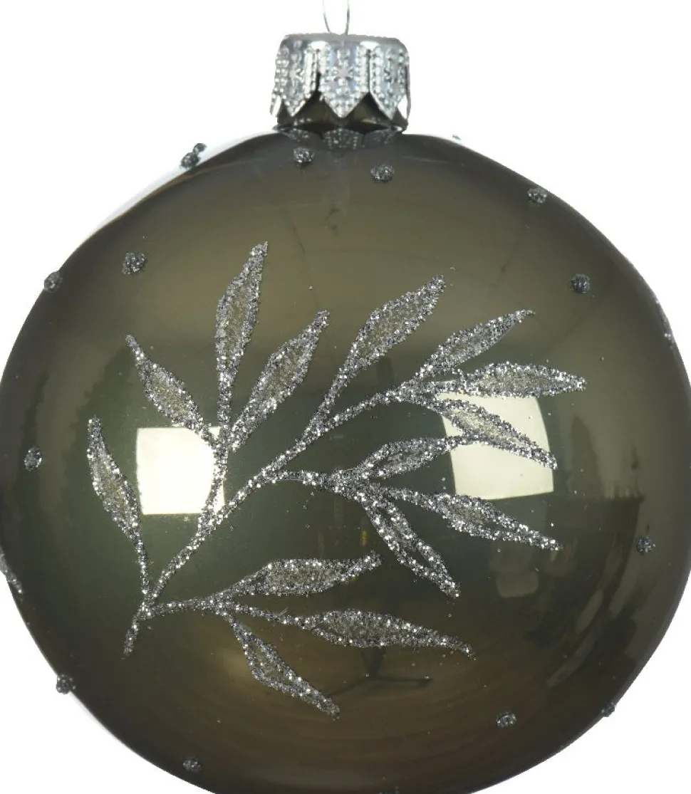 Decoris Weihnachtskugel grün / grau D 8 cm