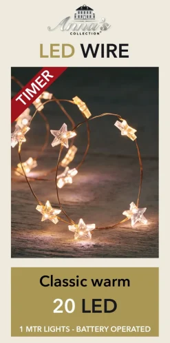 Drahtlichterkette kupfer mit sterren LED 1 m warmweiß