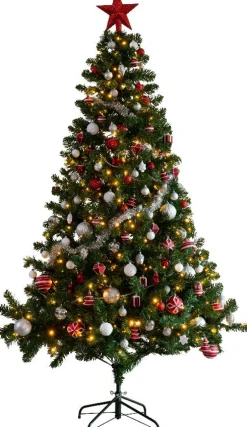 Everlands künstlicher Weihnachtsbaum Imperial rot / weiß D 117 H 180 cm mit 260 LEDs