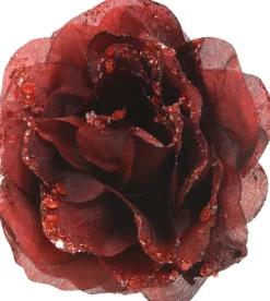 Everlands Weihnachtsschmuck Rose mit Clip rot D 14 H 8,5 cm