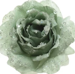 Everlands Weihnachtsschmuck Rose mit Clip grün D 14 H 8,5 cm