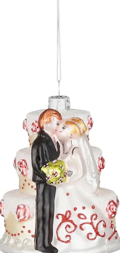 House of Seasons Weihnachtsbaumschmuck Hochzeitstorte weiß 8,5 x 8,5 x 10,5 cm