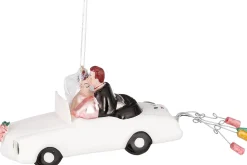 House of Seasons Weihnachtsbaumschmuck Brautpaar in Auto weiß / schwarz 18,5 x 6 x 7 cm