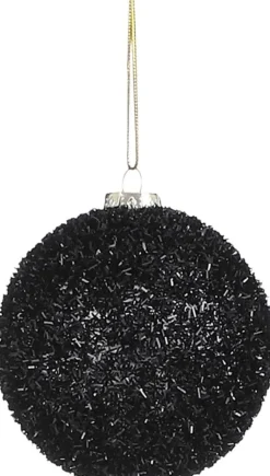 House of Seasons Weihnachtskugel schwarz mit Glitzer D 8 cm