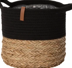 Intratuin Aufbewahrungskorb Floro natur / schwarz D 30 H 26 cm