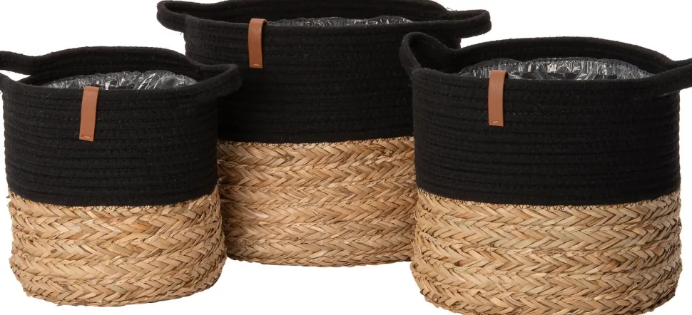 Intratuin Aufbewahrungskorb Floro natur / schwarz D 30 H 26 cm