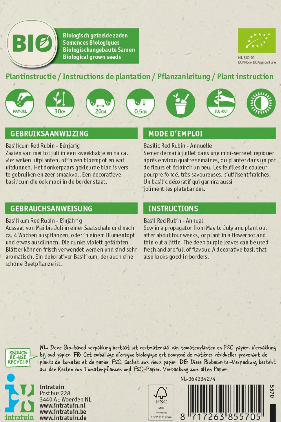Intratuin Basilikum rot (Basilicum 'Red Rubin') (BIO) Samen