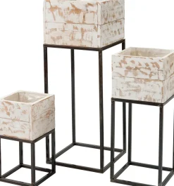 Intratuin Blumenkasten Kyra mit Ständer weiß / Holz 22 x 22 x 54 cm