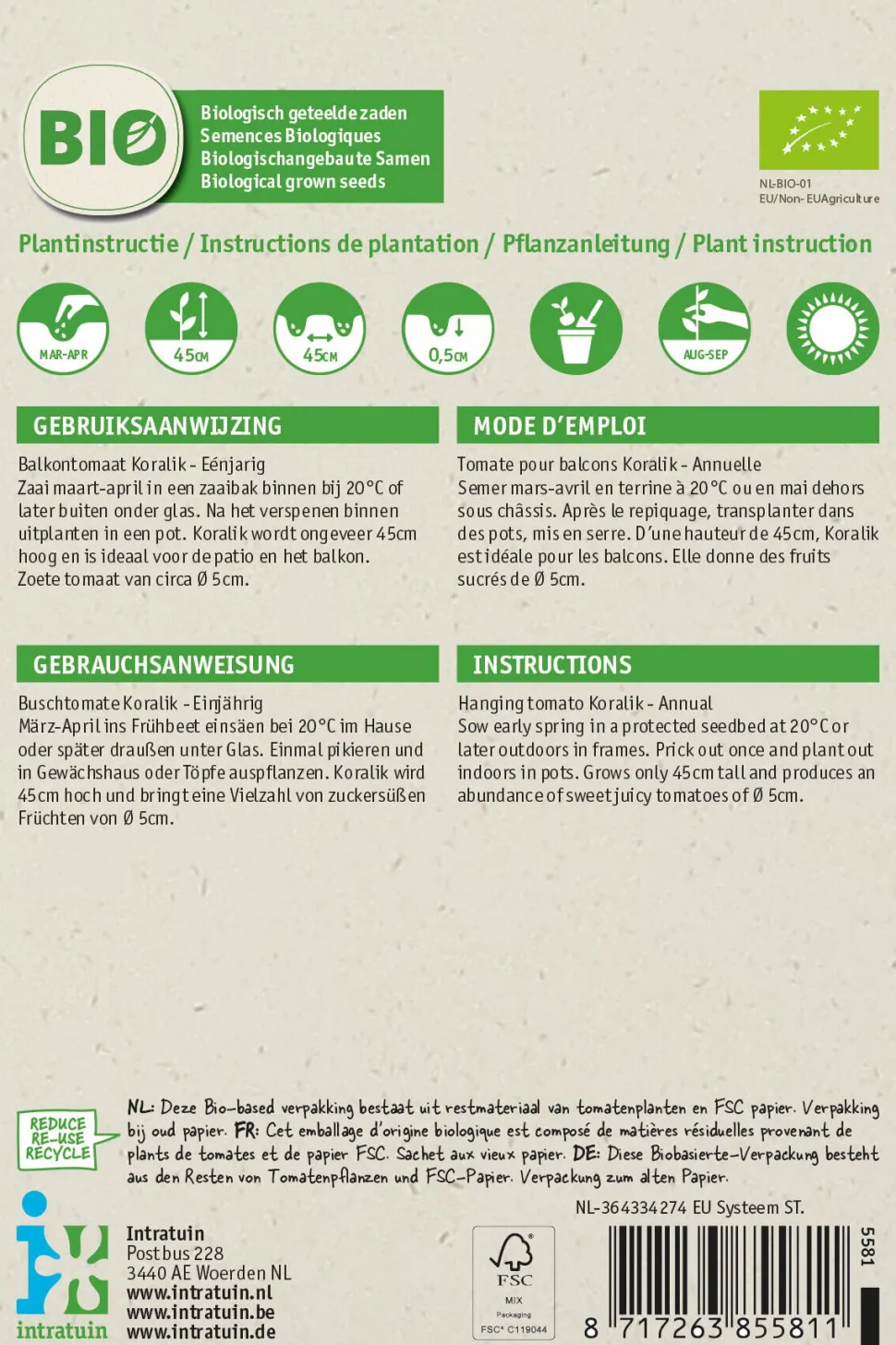 Intratuin Buschtomate (Solanum lycopersicum 'Koralik') (BIO) Samen