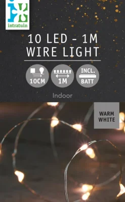 Intratuin Drahtlichterkette silber 1 m innen mit 10 LEDs warmweiß