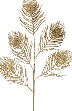 Intratuin Kunstzweig mit Pfauenfedern Glitzer gold 82 cm