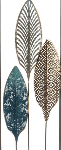Intratuin Outdoor-Wanddeko Blatt gold / blau / schwarz 20 x 51 x 2,5 cm