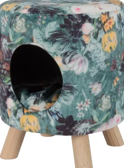 Intratuin Pouf mit Katzenkörbchen Blumenprint D 35 H 42 cm