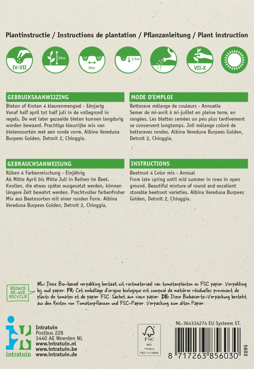 Intratuin Rüben "4 Farbenmischung" (Beta vulgares) Samen