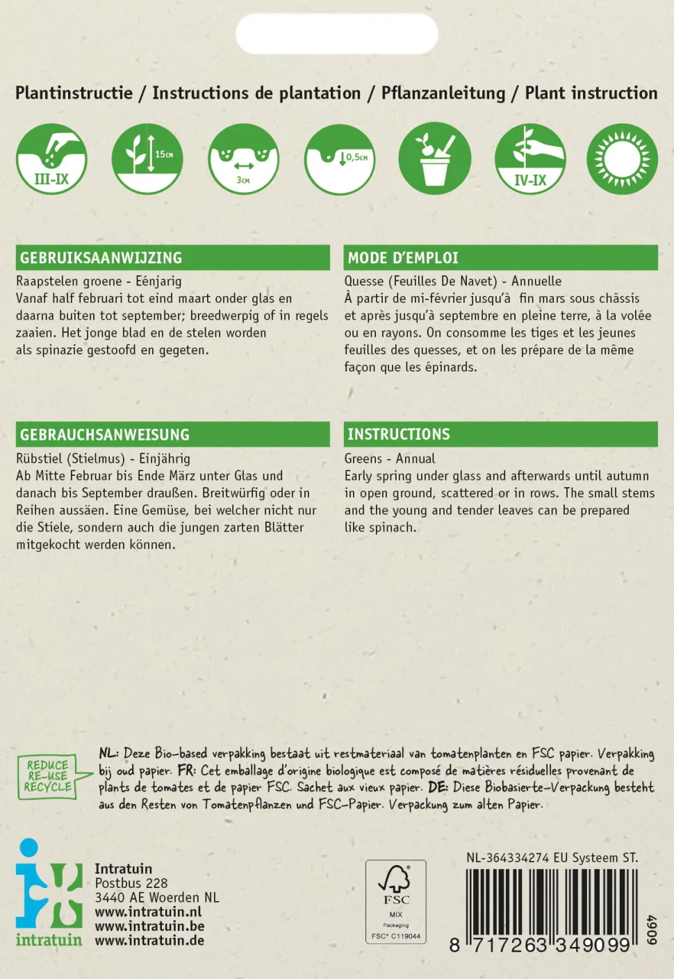 Intratuin Rübstiel grün (Brassica rapa 'Stielmus') Samen