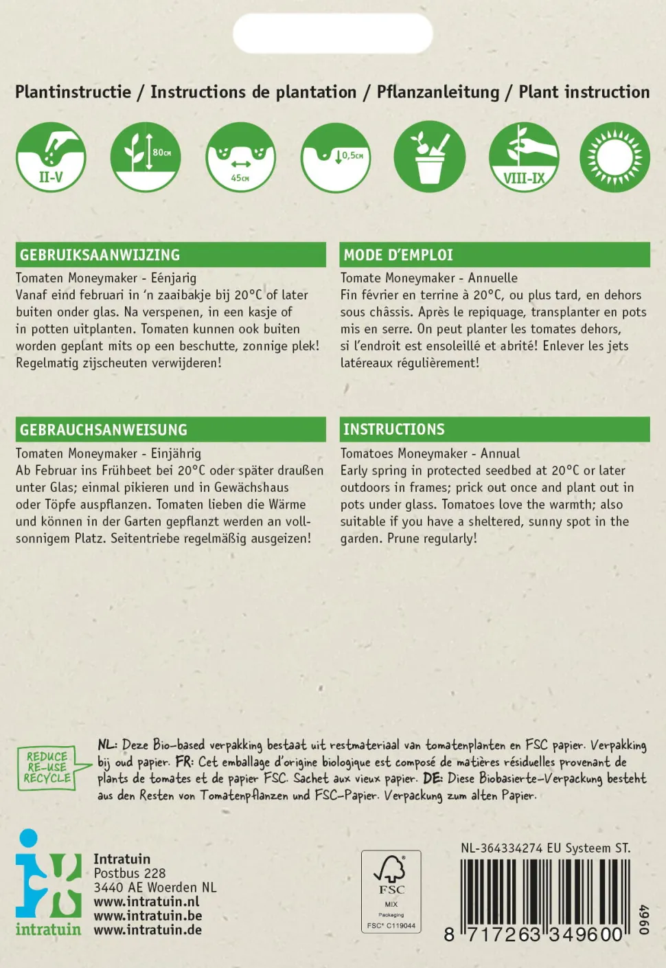 Intratuin Tomate (Solanum lycopersicum 'Moneymaker') Samen