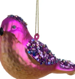 Intratuin Weihnachtsanhänger Vogel rosa / lila 6 x 5 x 10 cm