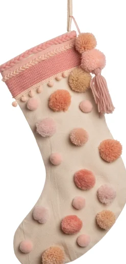 Intratuin Weihnachtsbaumschmuck Weihnachtsstrumpf mit Pompoms rosa 62 x 28 x 4 cm