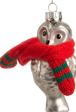 Intratuin Weihnachtsbaumschmuck Eule weiß / rot 4,8 x 4 x 10 cm