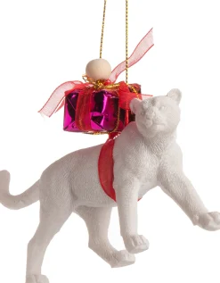 Intratuin Weihnachtsbaumschmuck Löwe mit Geschenk weiß / rot 10 x 4 x 10 cm