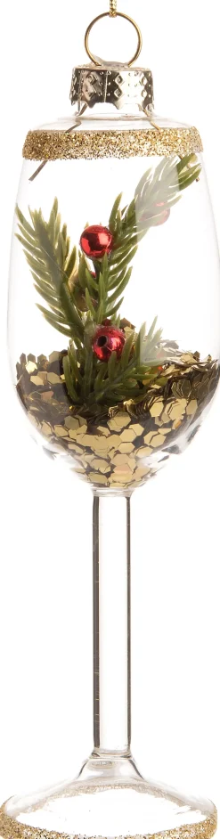 Intratuin Weihnachtsbaumschmuck Weinglas transparent / gold D 4 H 13 cm
