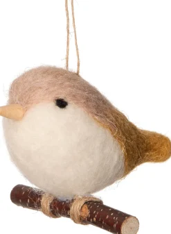 Intratuin Weihnachtsbaumschmuck Vogel auf Zweig rosa gelb 7 x 9 x 7 cm