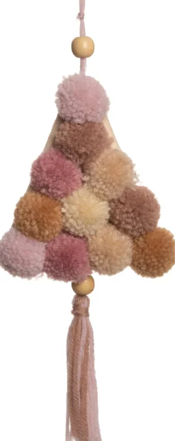 Intratuin Weihnachtsbaumschmuck Weihnachtsbaum mit Pompom rosa 11 x 2,5 x 22 cm