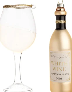 Intratuin Weihnachtsbaumschmuck Weinglas mit Flasche weiß D 4 H 14,5 cm