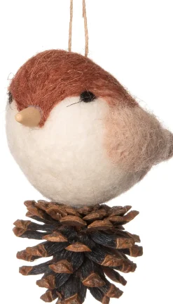 Intratuin Weihnachtsbaumschmuck Vogel mit Tannenzapfen rosa rot10 x 5,5 x 10 cm