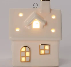 Intratuin Weihnachtsbaumschmuck Häuschen creme LED warmweiß 5,2 x 5,9 x 7,1 cm