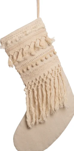Intratuin Weihnachtsbaumschmuck Weihnachtsstrumpf mit Fransen creme 60 x 28 x 1,5 cm